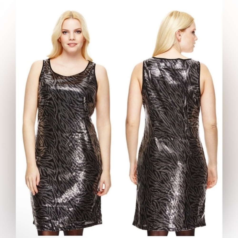 MLLE GABRIELLE NWT $78 Black Sleeveless Zebra Sequin Shift Dress Medium Stretch